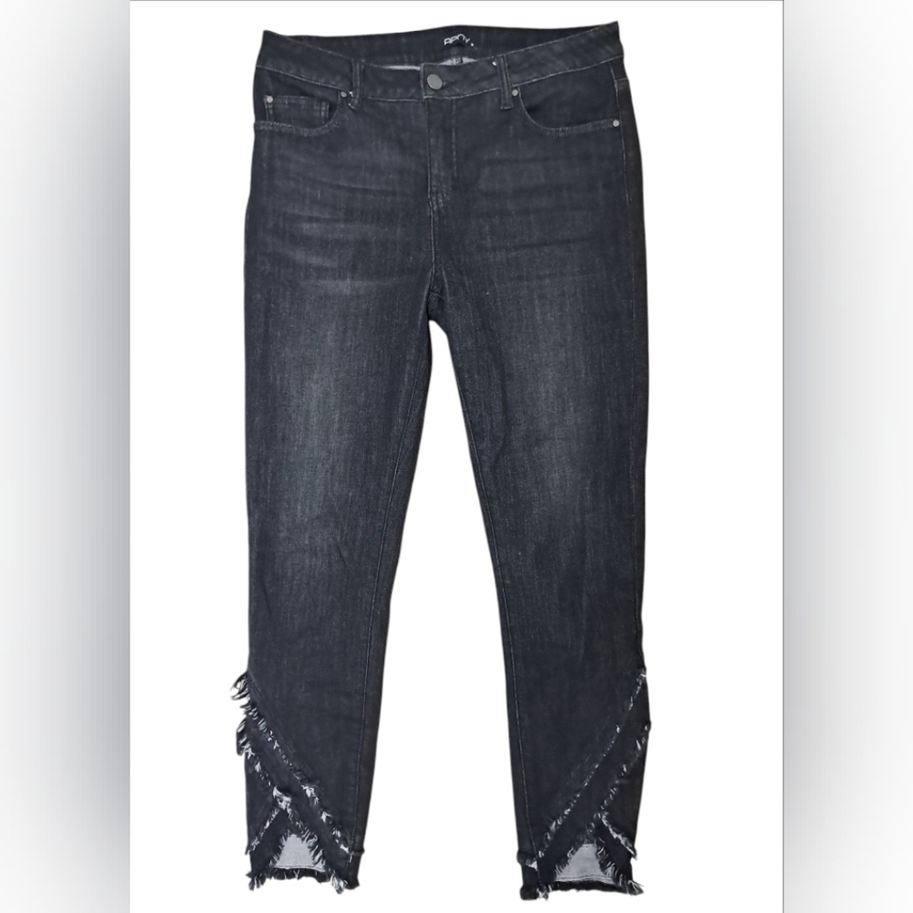 AP. NY Liberty Asymmetric Raw Hem Black Jeans Women’s 8 Cropped Slim - Picture 5 of 16